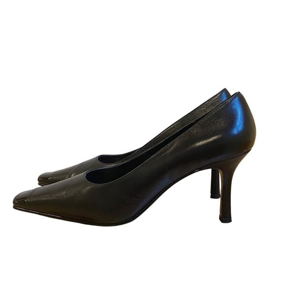Vintage Feet First Gemina Black Leather Pointed-Toe Heels 6.5 genuine leather - Picture 1 of 16
